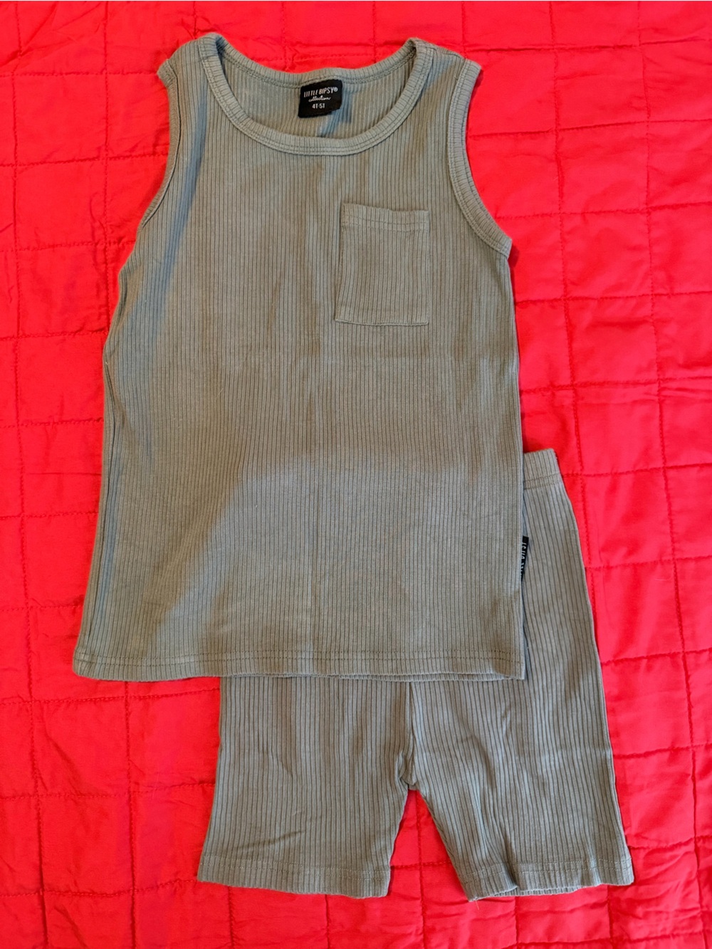 Little Bipsy Olive Ribbed Tank & Shorts Set